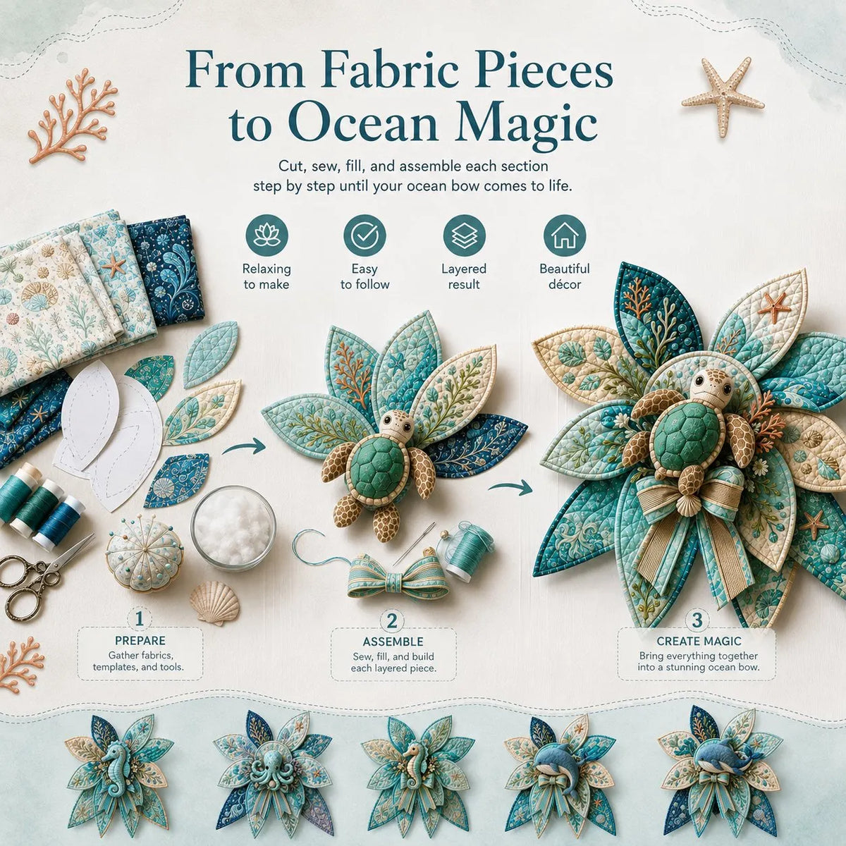 🔥Last Day 49% OFF - 🌊 Ocean Animal Large Patchwork Quilt Bow Sewing Kit(✨Buy 2 Free Shipping)