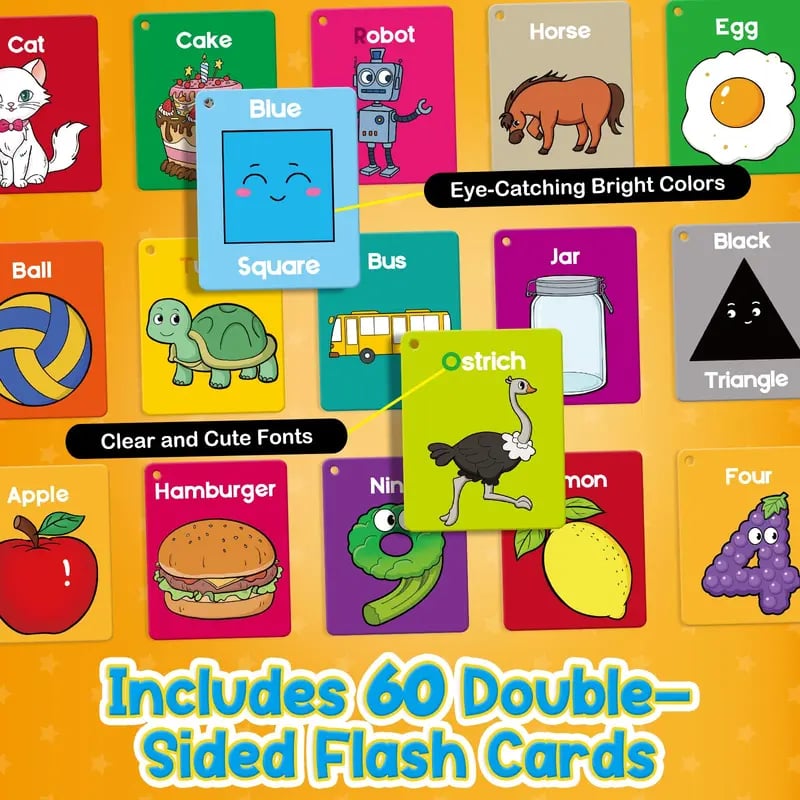 🌈📚 Toddler Learning Flash Cards Set – Alphabet, Numbers, Shapes, Colors & First Words