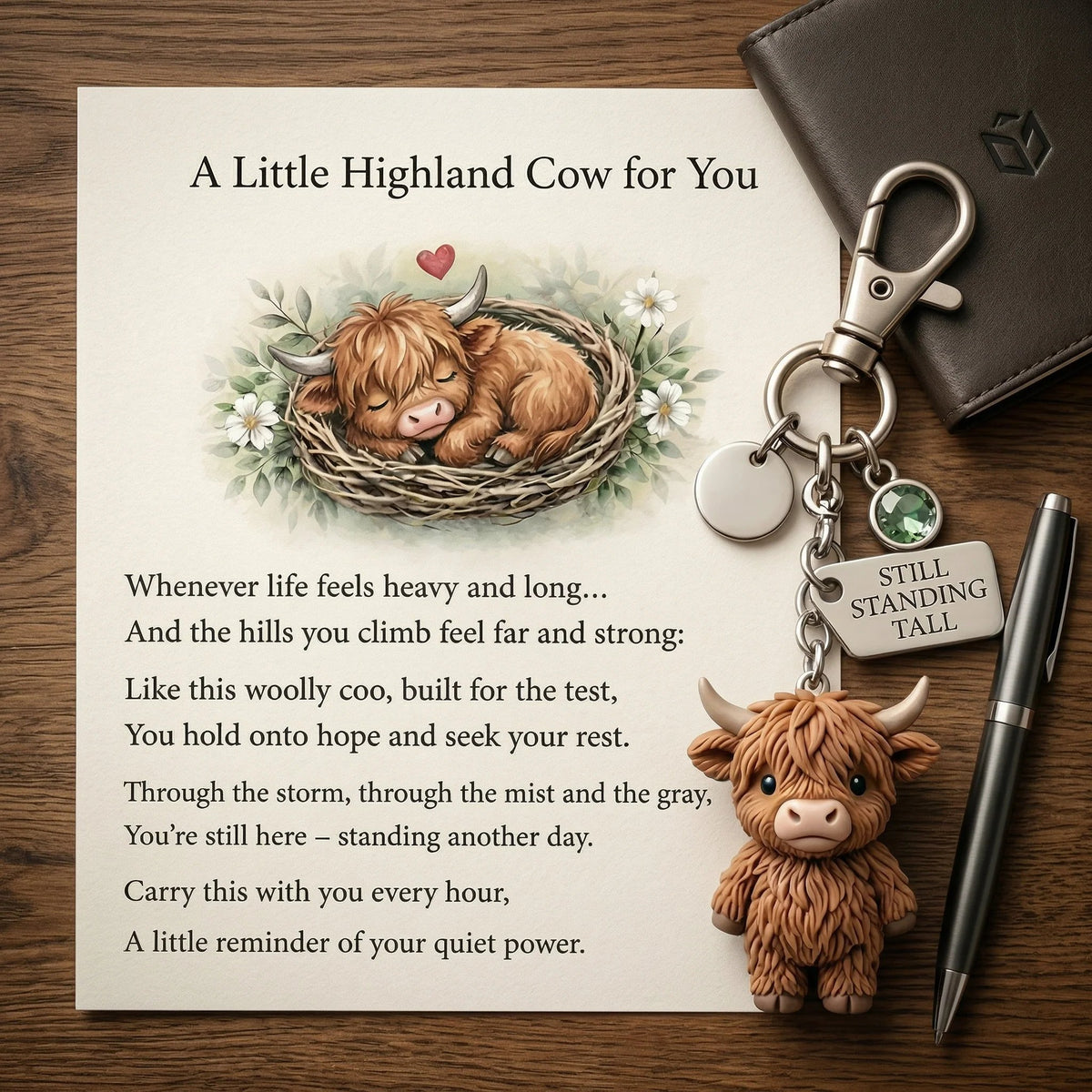 🔥 HOT SALE 🔥🐮A Little Highland Cow For You Keychain: Your Daily Reminder of Quiet Strength