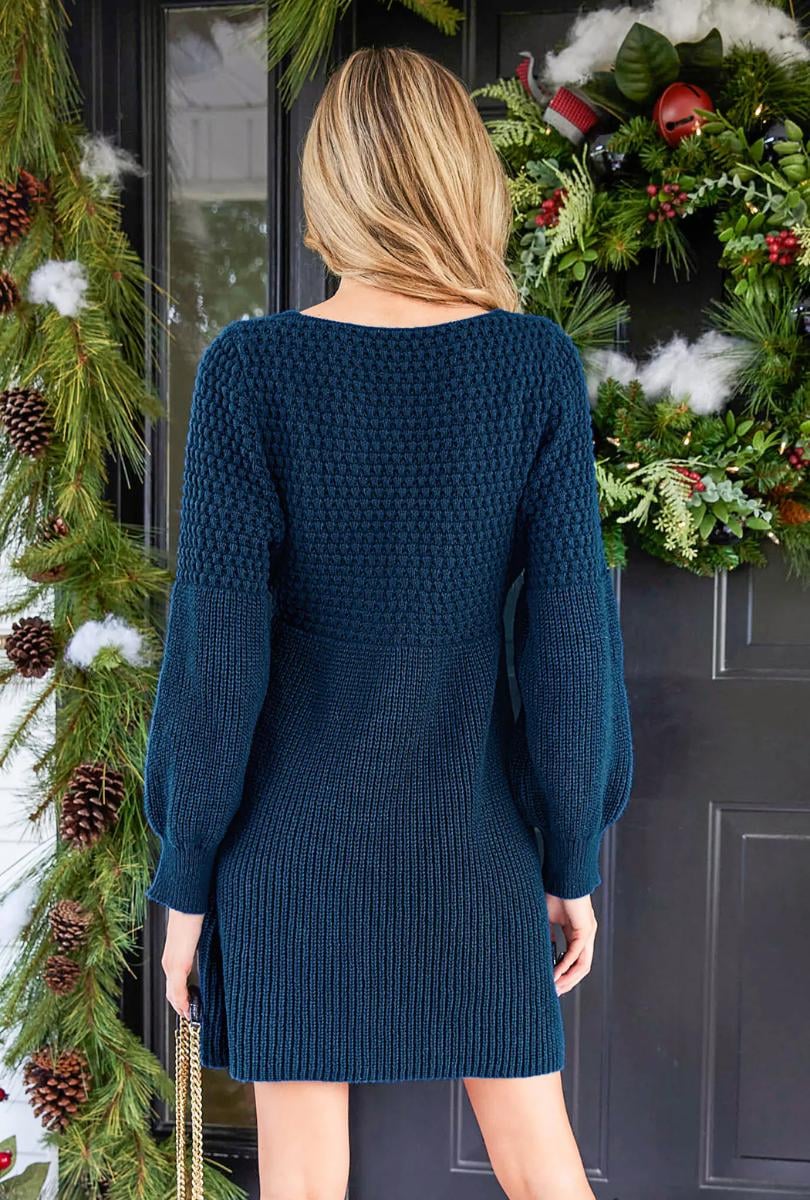 Knit V-Neck Mini Sweater Dress(BUY 2 FREE SHIPPING)