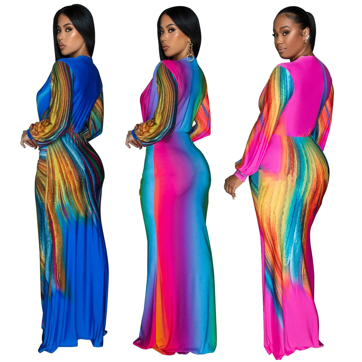 Ruched Deep V Neck Tummy Control Maxi Dress