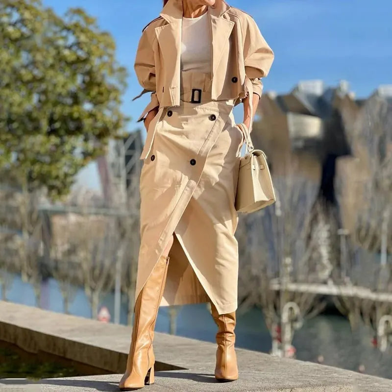 Women's Versatile Casual Work Wear Temperament Button Belt Skirt Set
