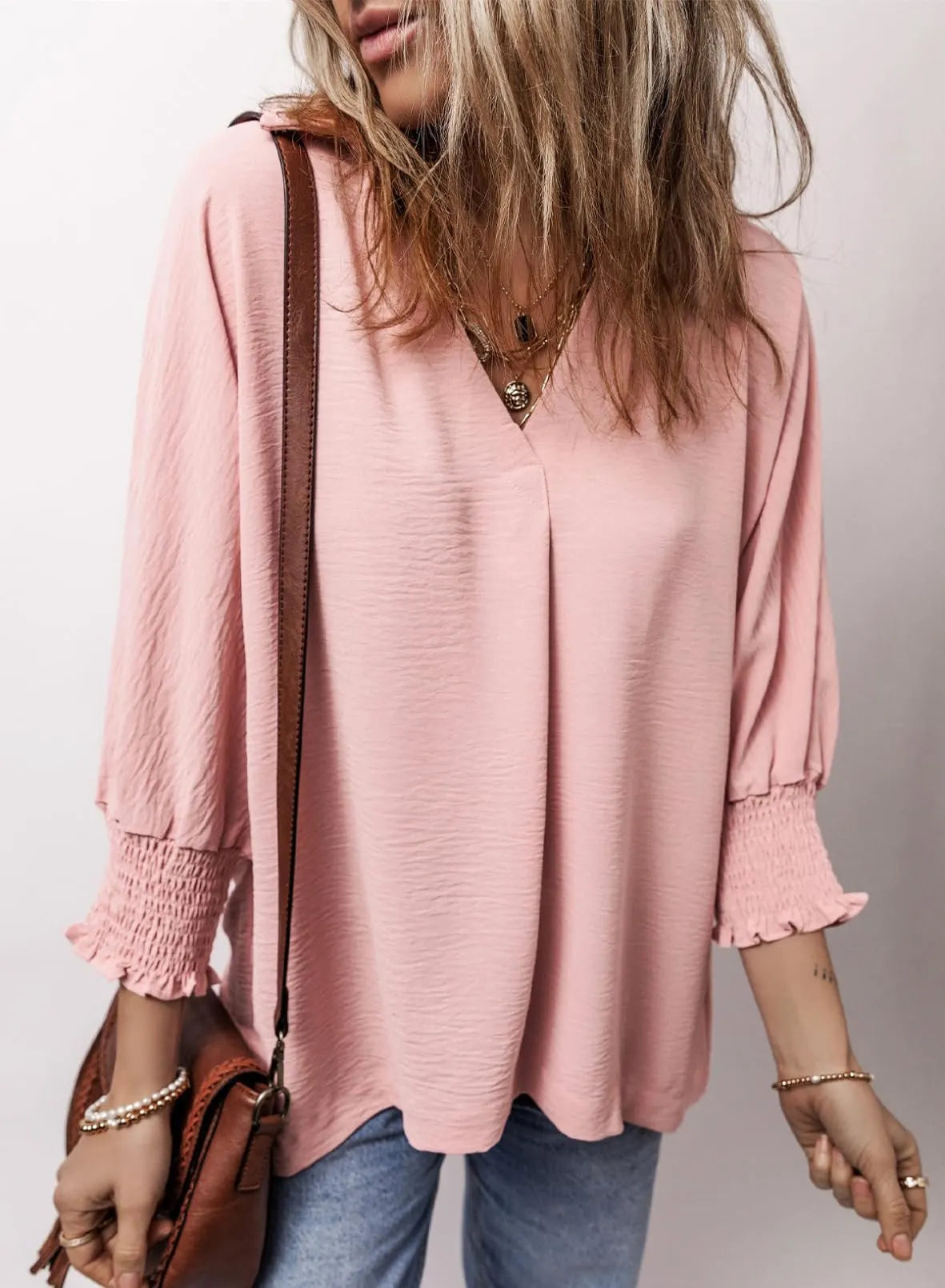 ⏰HOT SALE-WOMENS CASUAL 3/4 SLEEVE V NECK LOOSE FIT BASIC TEES