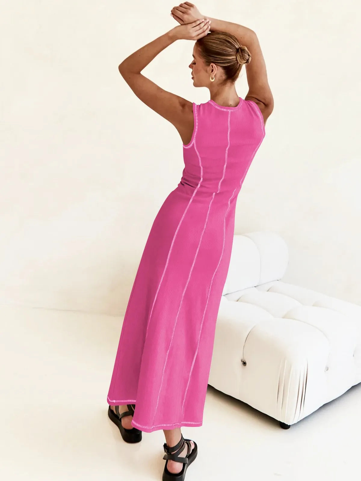 Balance Beauty and Comfort Ribbed Contrast Detail Stretch Maxi Dress