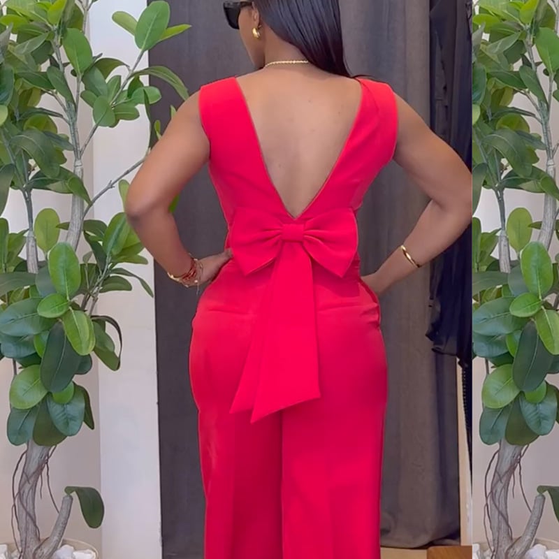 Backless Bow Vest Top Wide Leg Pants Casual Suit