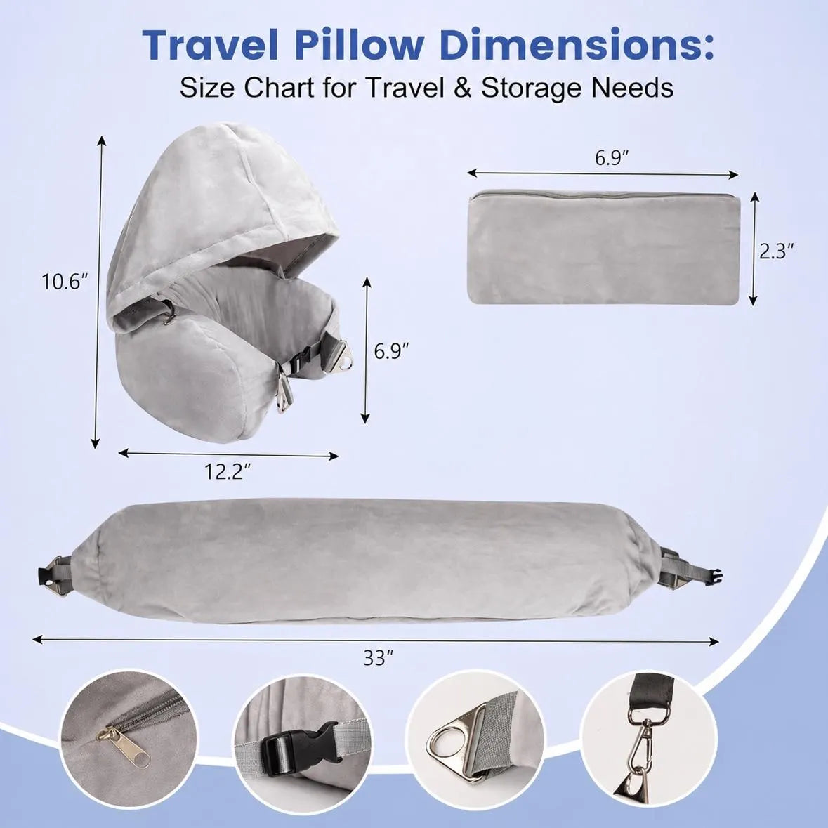 🛫 Hooded Stuffable Travel Pillow for Airplanes – Soft Velvet Neck Pillow with Travel Storage Compartment