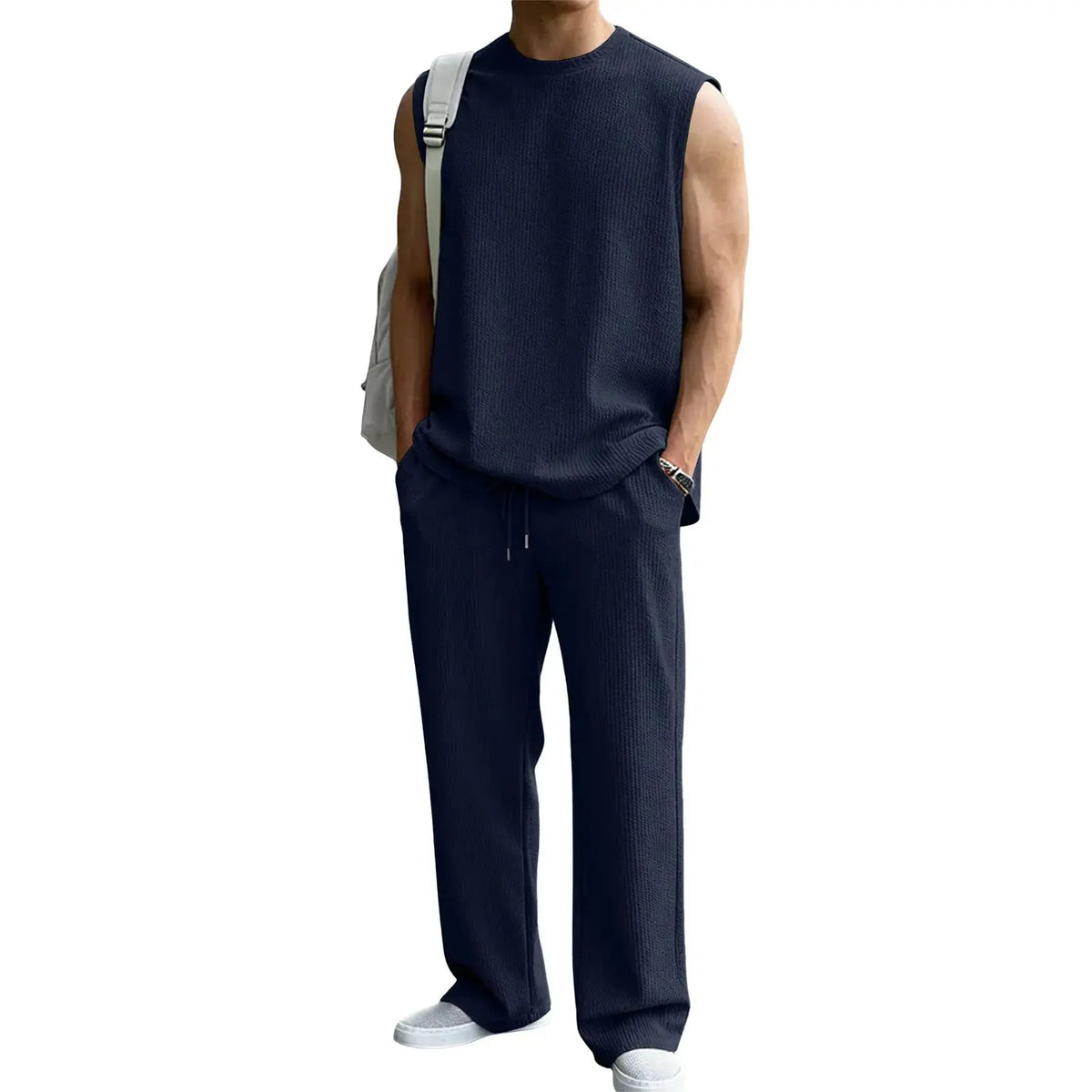 🔥 49% OFF Father’s Day Special ⏰🎁 Men’s Rib Knit 2-Piece Set – Sleeveless Tank & Baggy Wide-Leg Pants