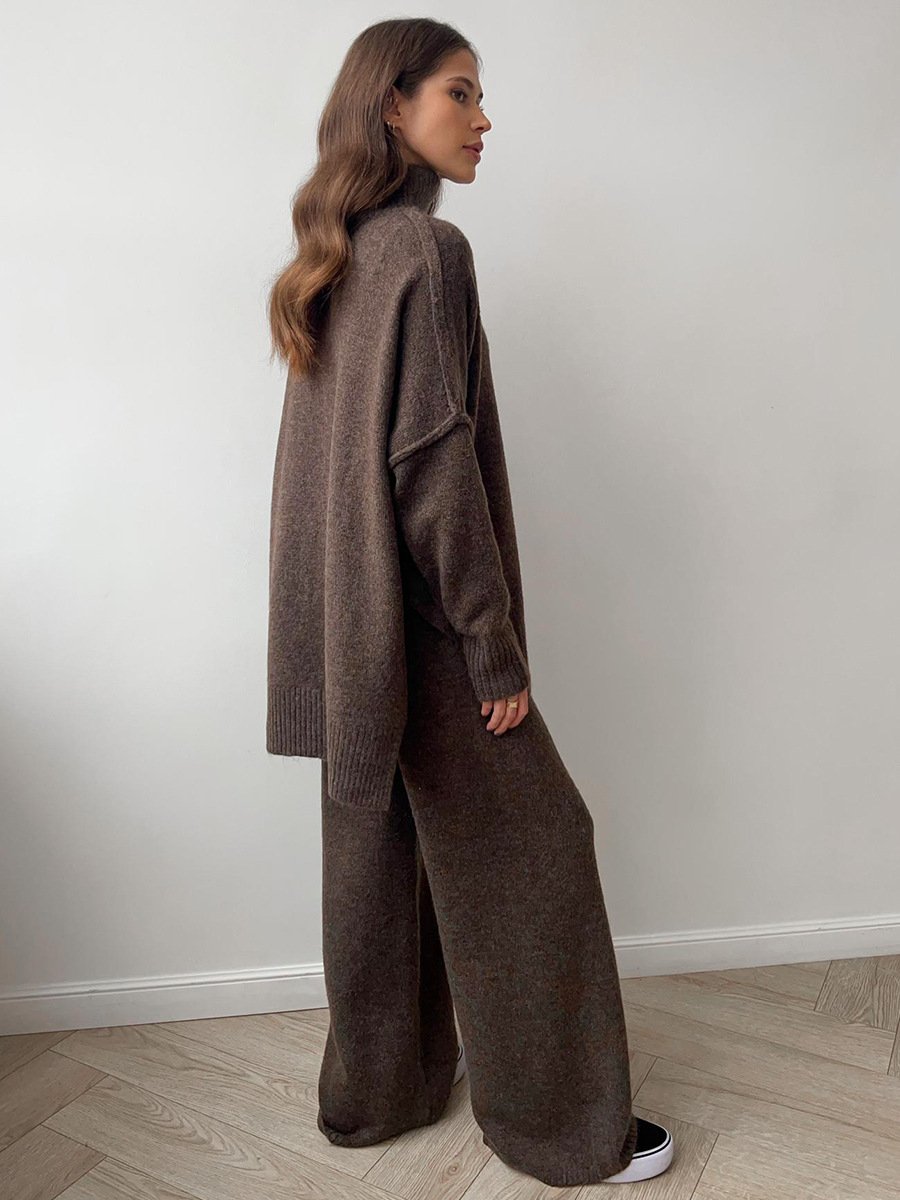Unique Knit Top with Slit and Loose-fitting Trousers (FREE SHIPPING)