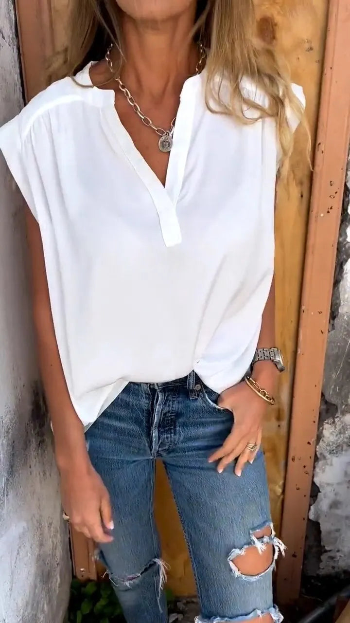 V-neck Cap Sleeve Loose Top (Buy 2 Free Shipping)