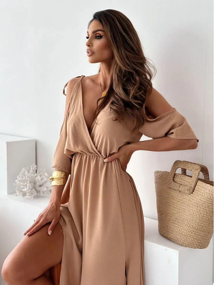 💖Women’s Elegant Sexy V Neck Side Slit Dress - Show Off Your Charming Curves, Radiate Elegance!