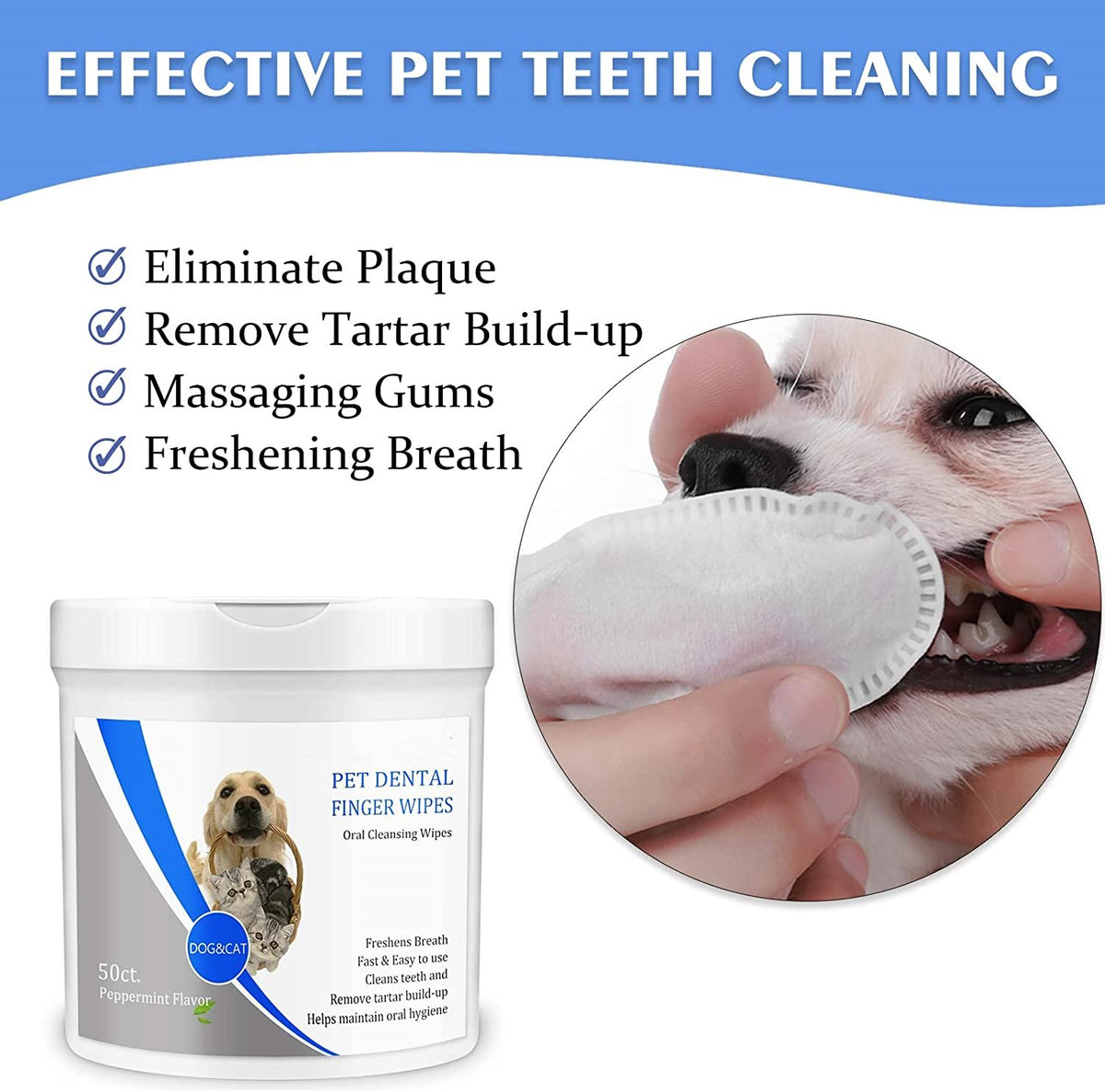 Pet Dental Cleaning Finger Wipes-50 Wipes