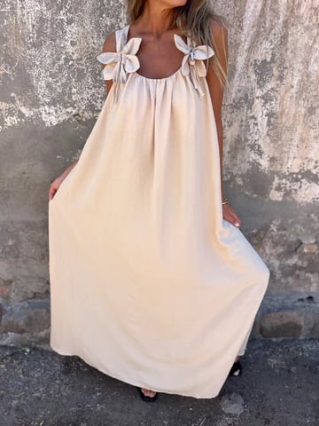 💕 Solid color dress for women with floral strap and U-neckline