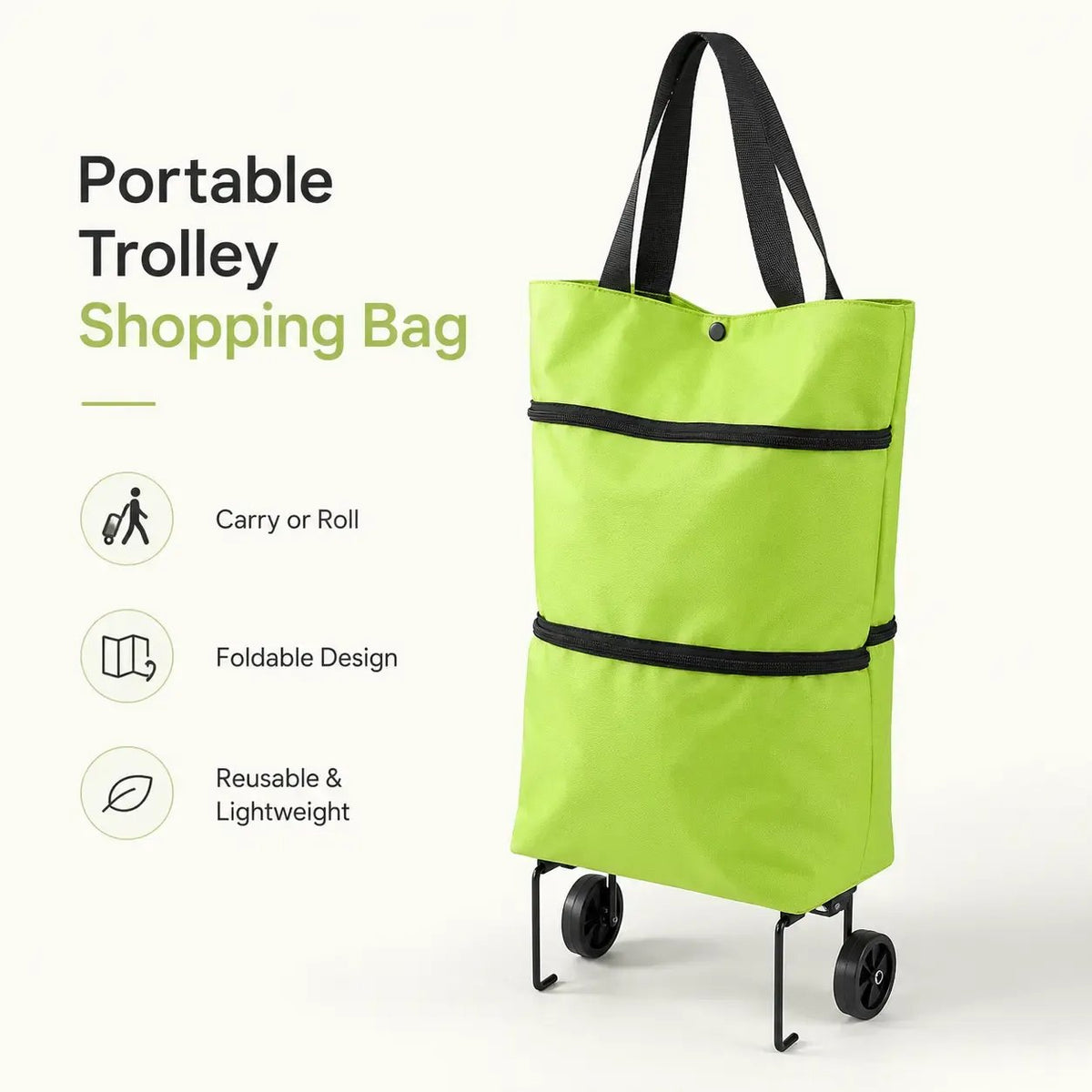 🛒Foldable Shopping Trolley Bag with Wheels, Portable Reusable Grocery Tote
