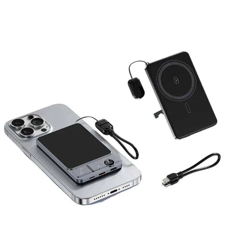 🔥HOT SALE🔥✨ 3-in-1 Magnetic Portable Charger – Wireless, Built-in Stand, Slim 🍃
