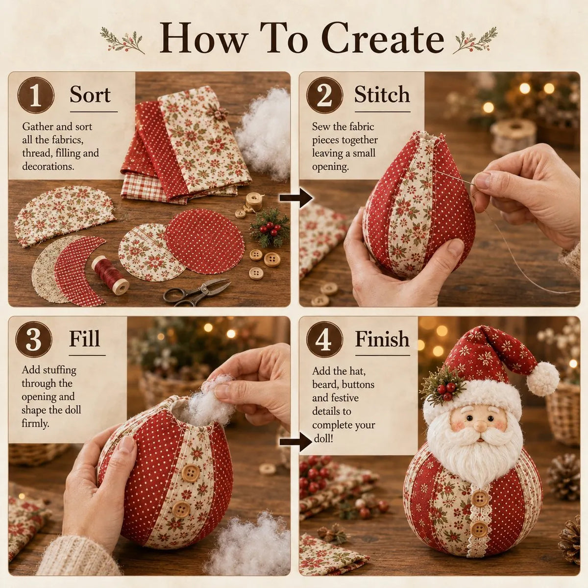 🔥 HOT SALE 🔥🎄 Save 54% | Christmas Patchwork Doll Sewing Kit – A Cosy Craft for Quiet Moments