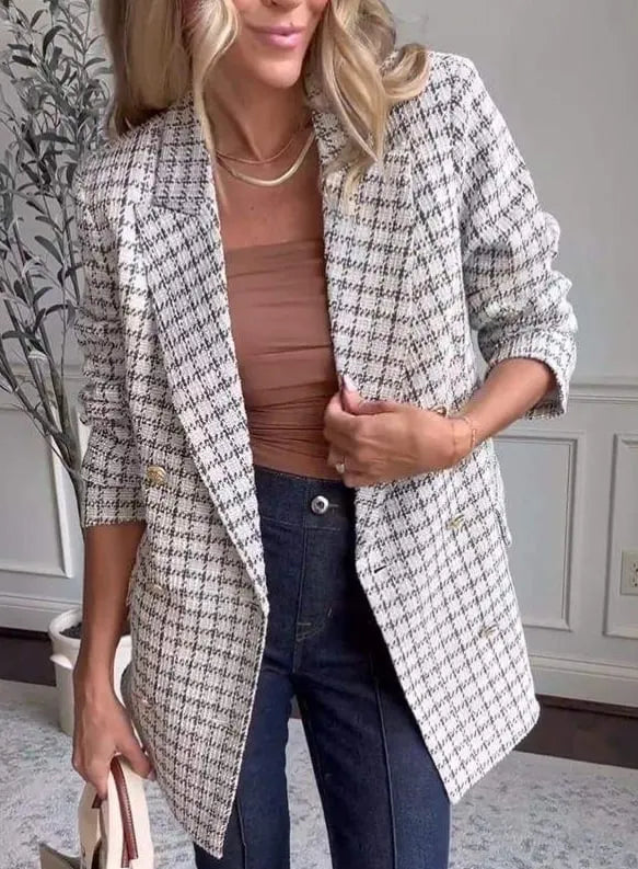 Women's Casual Lapel Single-breasted Plaid Suit Jacket