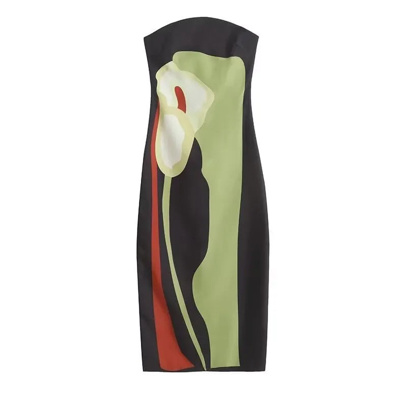 Abstract Floral Print Elasticated Off Shoulder Vacation Loose Maxi Dress