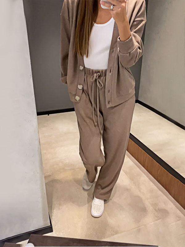 Women's Knitted Buttoned Jacket and Pants Two-piece Set (Buy 2 Free Shipping)