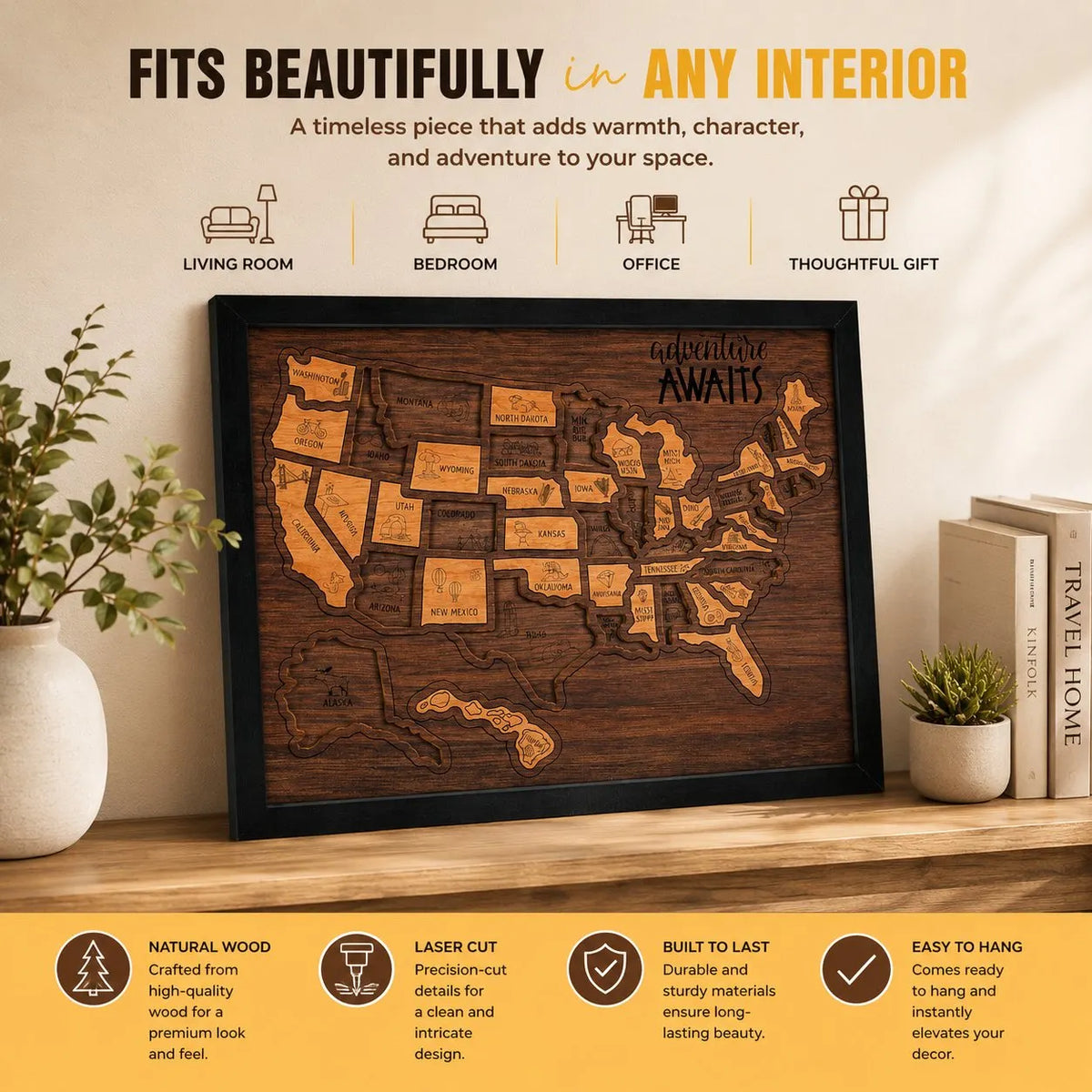 🇺🇸 Wooden USA Travel Map Puzzle🧩 DIY Your Own USA Photo Map & Track Every Journey✨