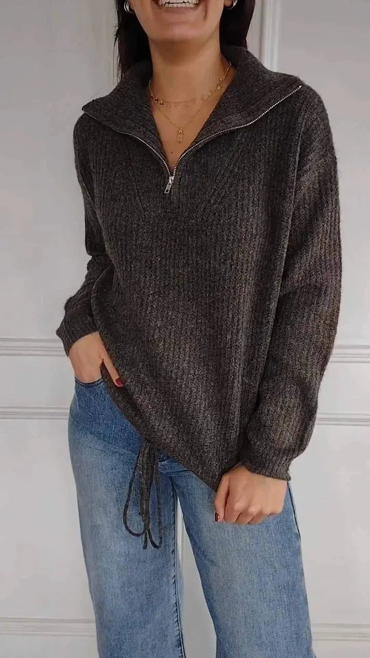Solid Color Base Stand Collar Sweater