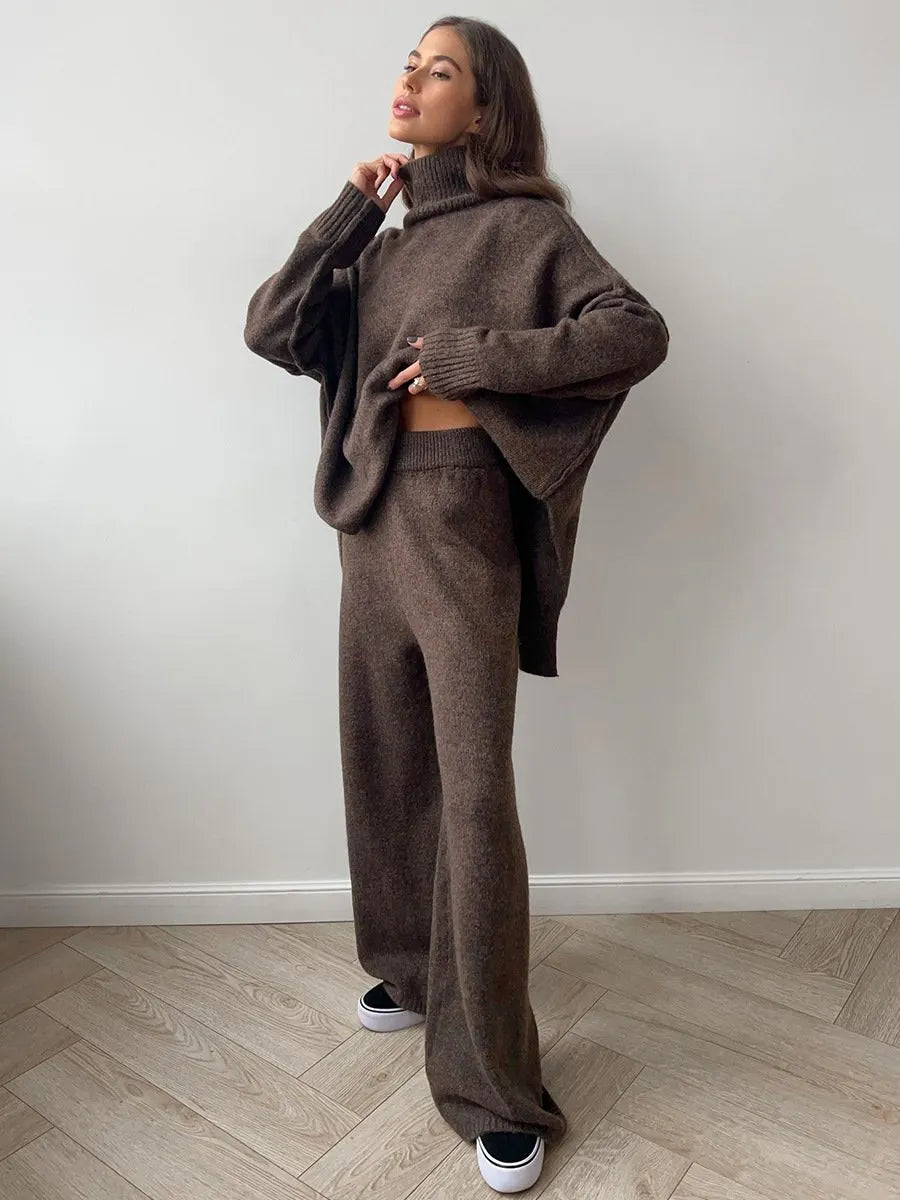 Unique Knit Top with Slit and Loose-fitting Trousers (FREE SHIPPING)