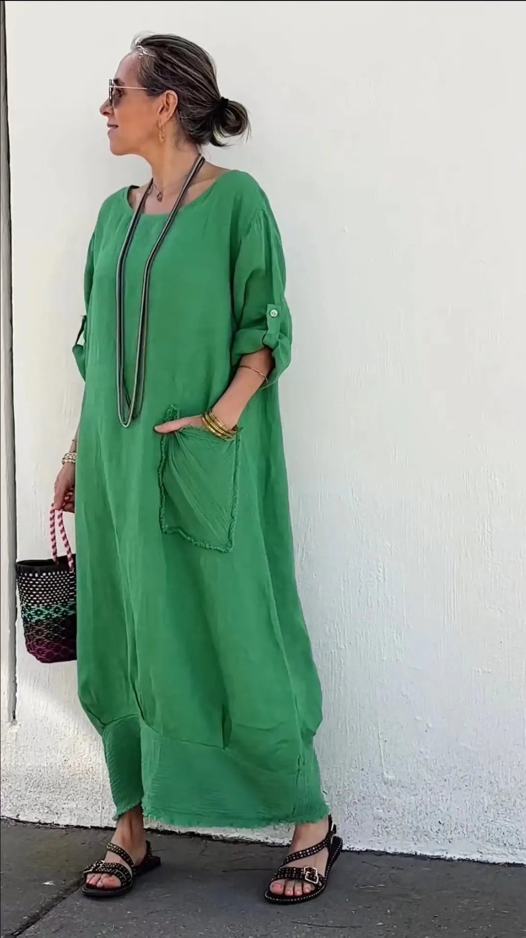 Cotton and Linen Patchwork Long Dress (Buy 2 Free Shipping)