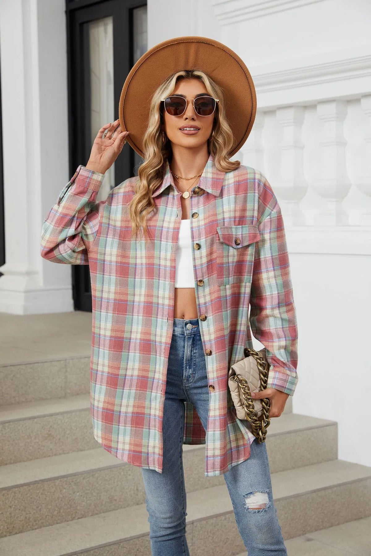 🔥Women's flannel plaid casual loose long-sleeved shirt