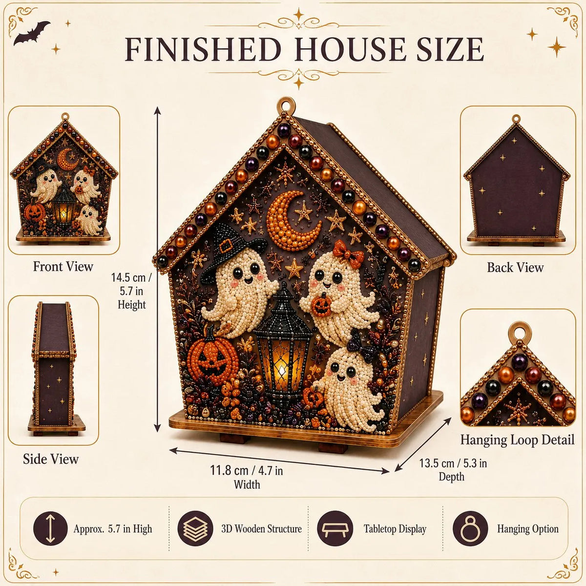 🎃 Beginner-Friendly Moonlit Wooden Cottage 3D Pearl Art Kit Collection | Complete Kit with All Tools & Step-by-Step Guide Included 💕