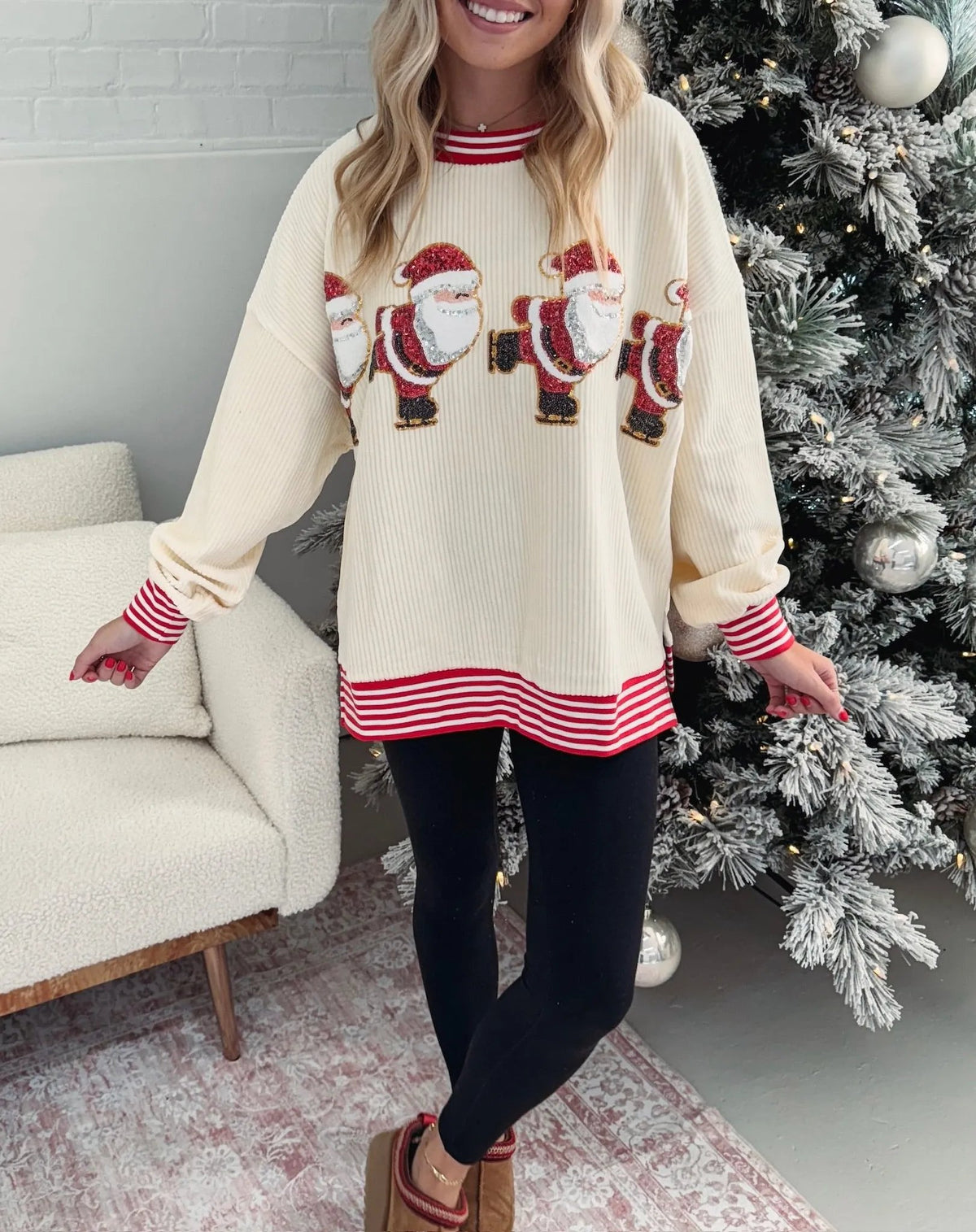 Skating Santa Sequin Pullover (Buy 2 Free Shipping)