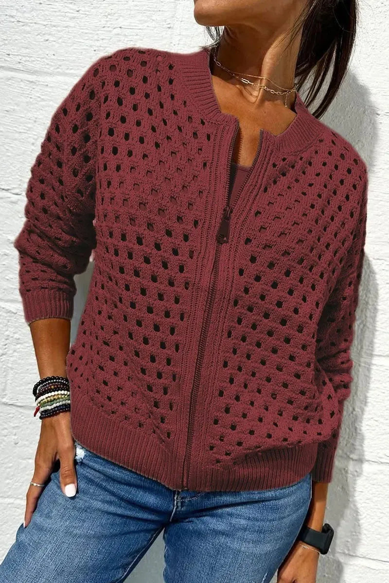 🍃LAST DAY SALE 49% OFF🍃Women's Casual Zipper Knit Jacket with Hollow Design