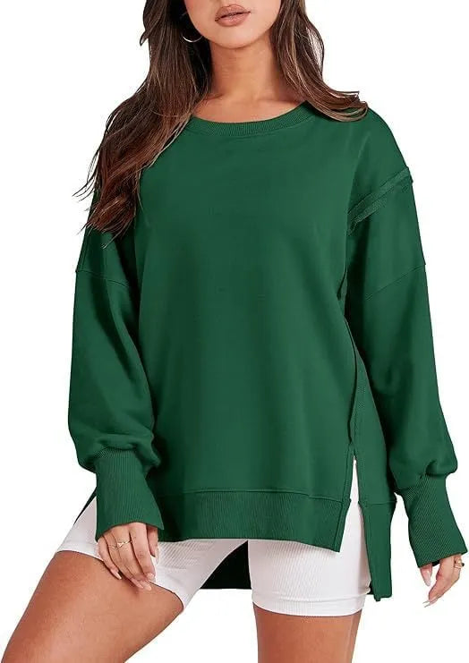 ✨ Women's Oversized Crew Neck Sweatshirt Slit Pullover(Buy 2 Free Shipping)
