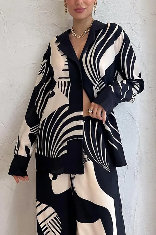 Weekend Escape Exclusive Print Contrast Trims Drape Two-Piece Set