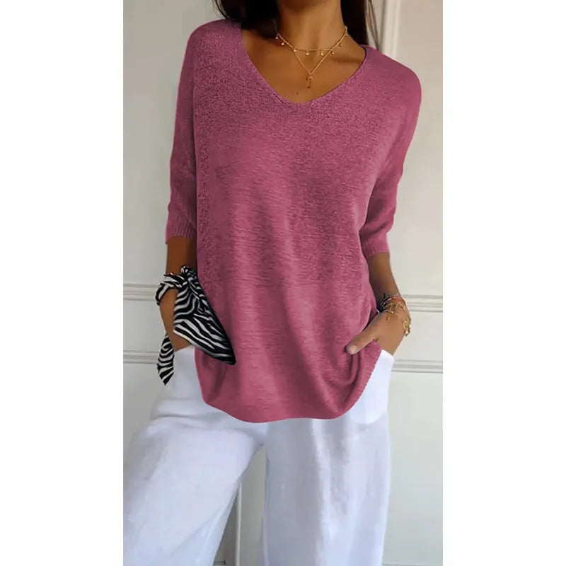 🔥Spring Sale 49% OFF - Solid Color Knitted V-neck Top