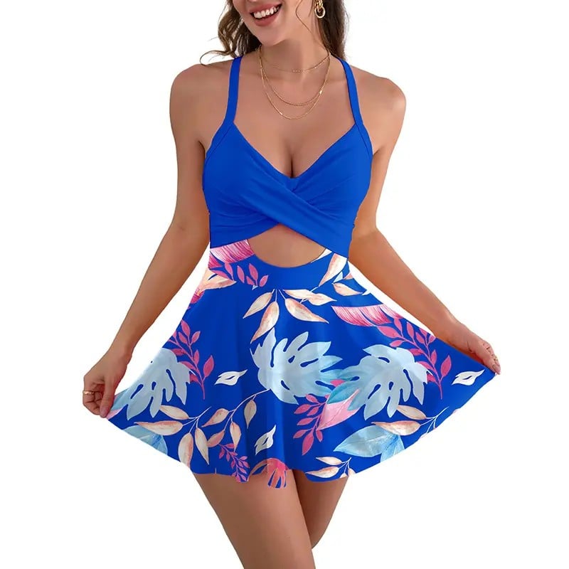 ⚡Hot Sales 57% OFF🔥👙Women’s V Neck One Piece Swimdress – Tummy Control Cutout High Waist Bathing Suit