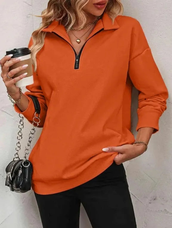 Womens Zip-Up Dropped Shoulder Sweatshirt