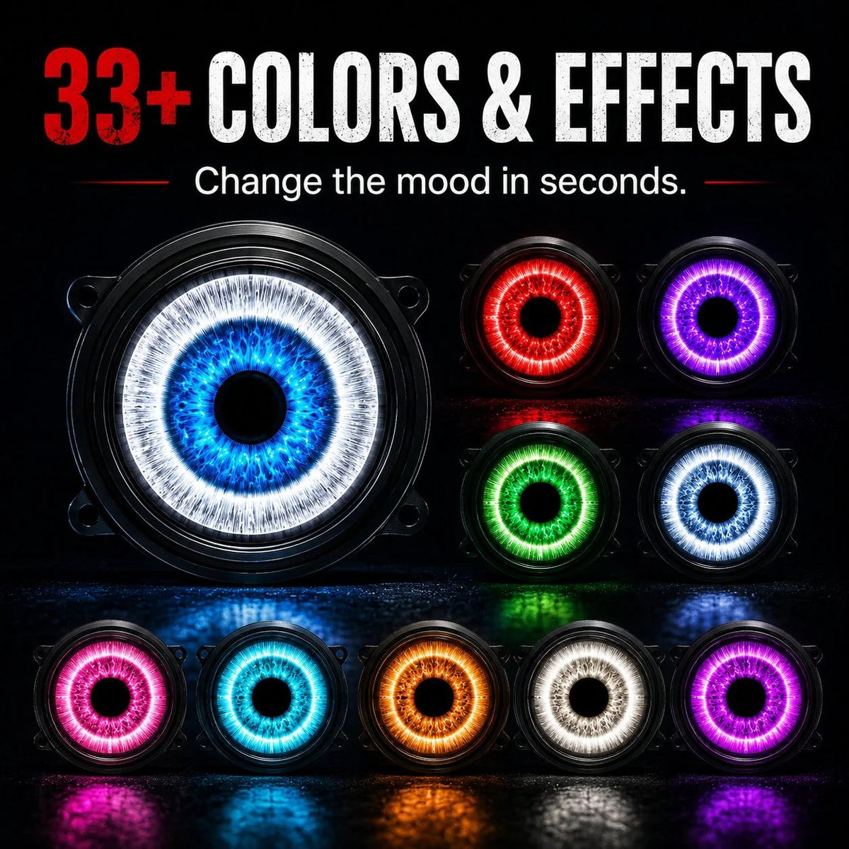 🎉 👁️ Demon Eye RGB Headlight Kit – Animated Iris Car Lighting Upgrade