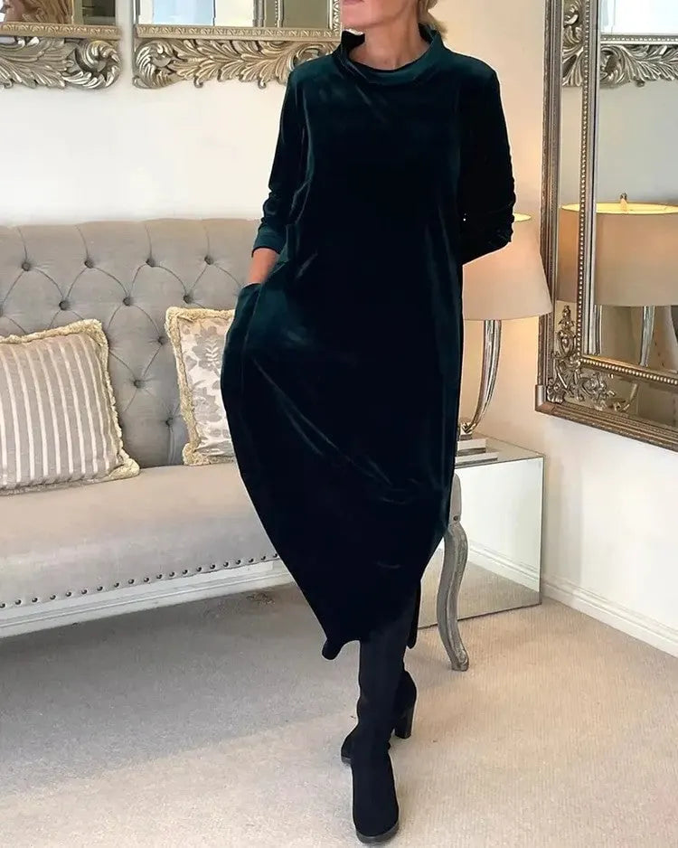 New slimming long dress with round neck