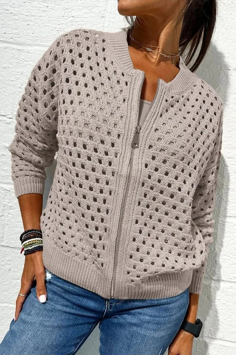 🍃LAST DAY SALE 49% OFF🍃Women's Casual Zipper Knit Jacket with Hollow Design
