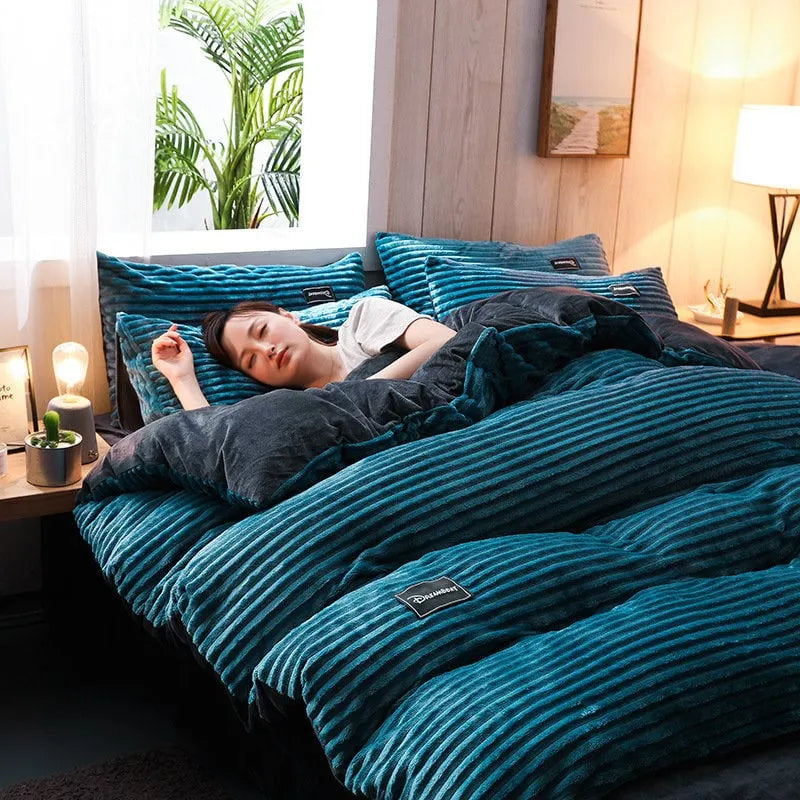 (🔥Big Sale)AB Sided Thicken Corduroy Velvet Winter Bedding Set Full Queen King Size Duvet Cover(Free Shipping)