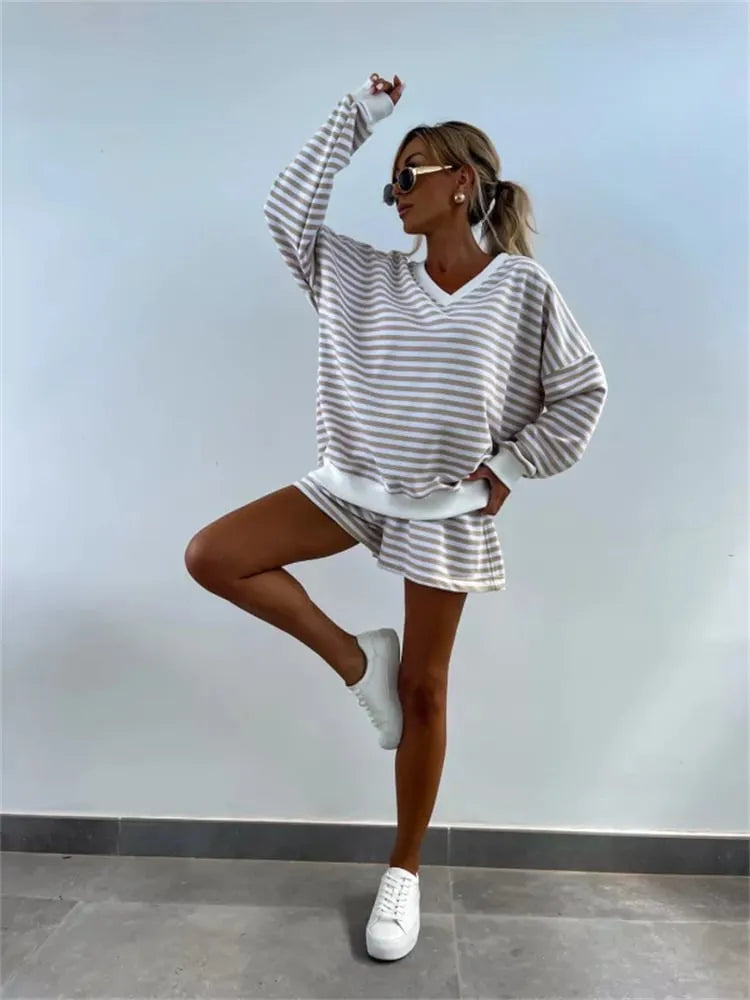 Women's V-neck Long-sleeved Casual Two-piece Suit
