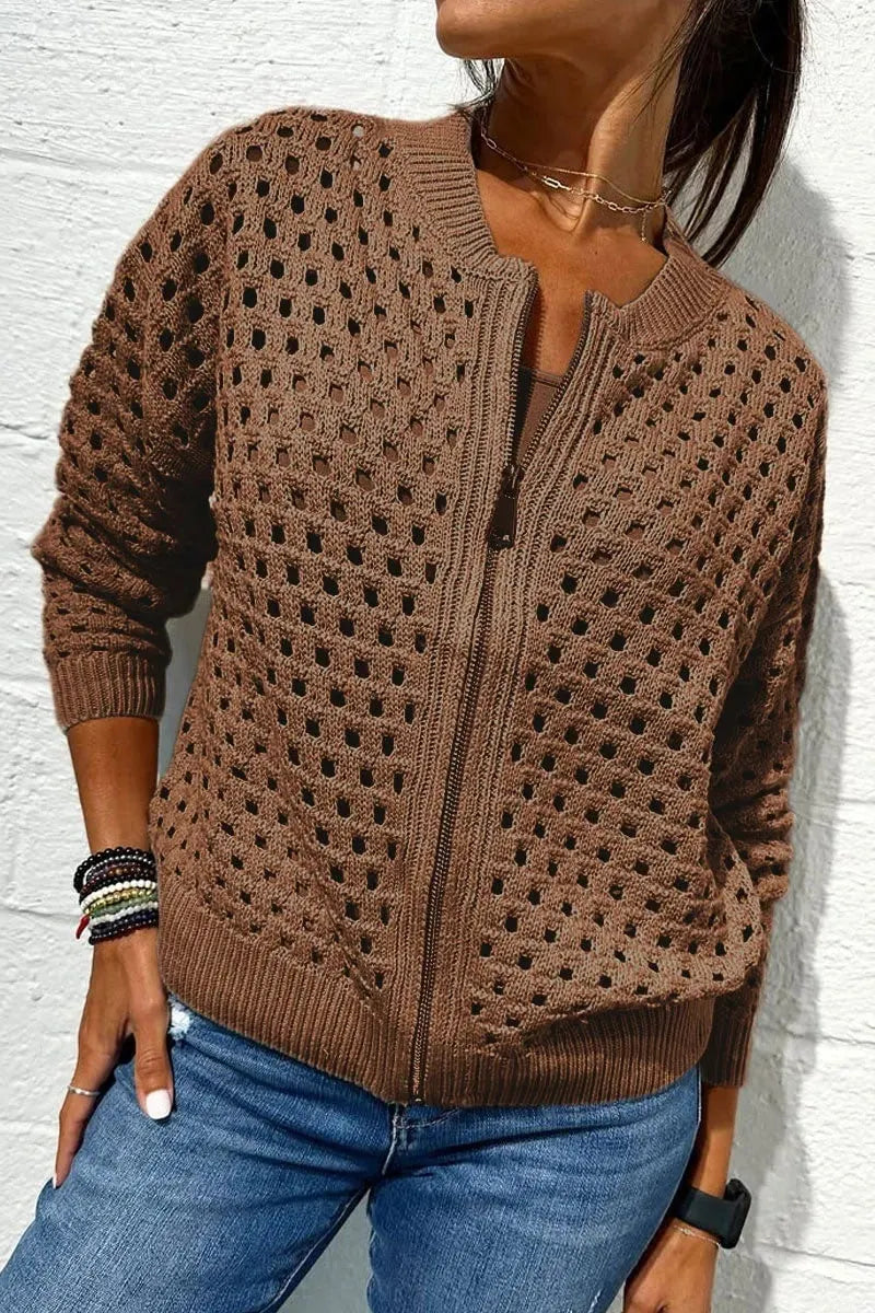 🍃LAST DAY SALE 49% OFF🍃Women's Casual Zipper Knit Jacket with Hollow Design