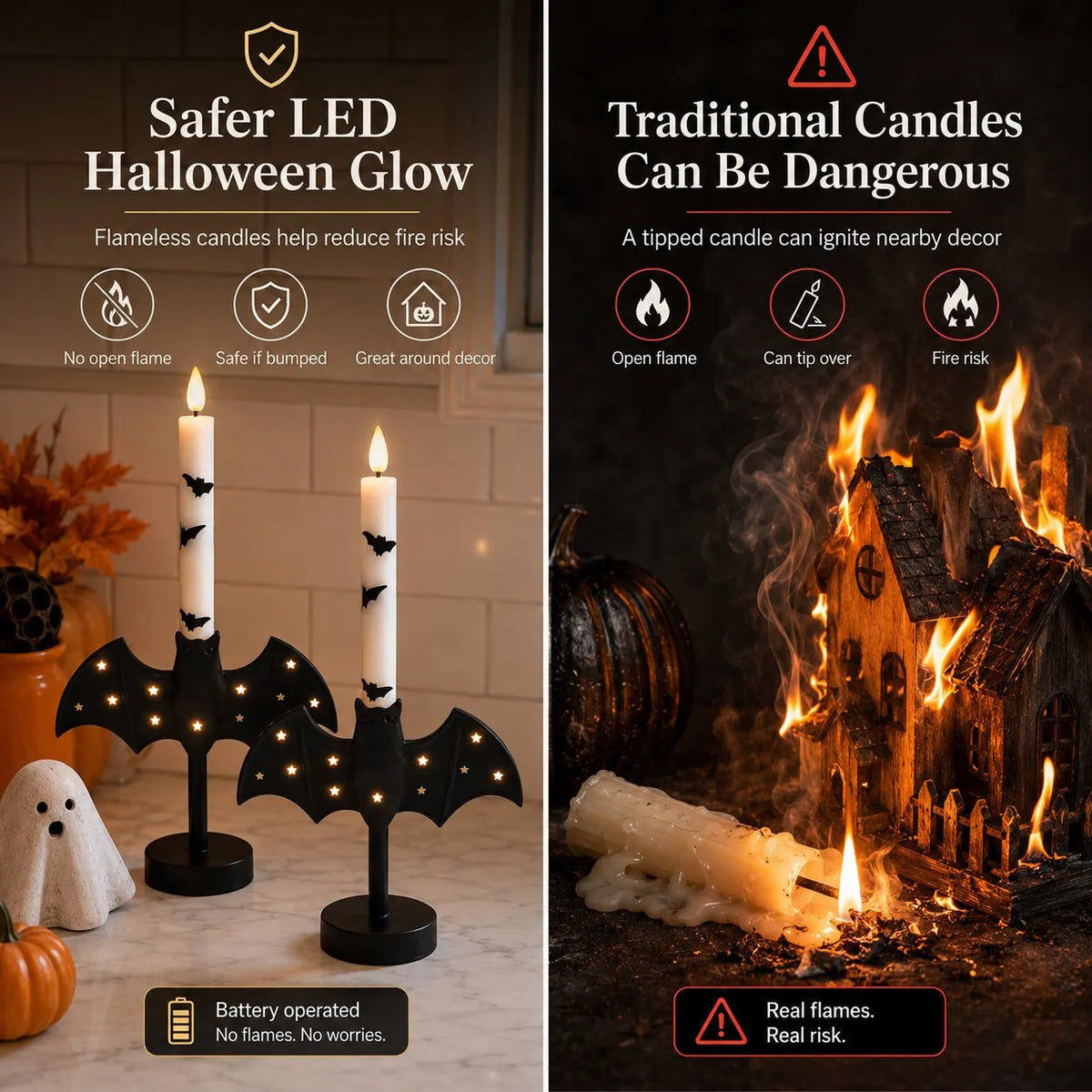 🎉🎃🦇 Flameless Bat Candle Holders for a Safer Halloween Glow(Candles not included)
