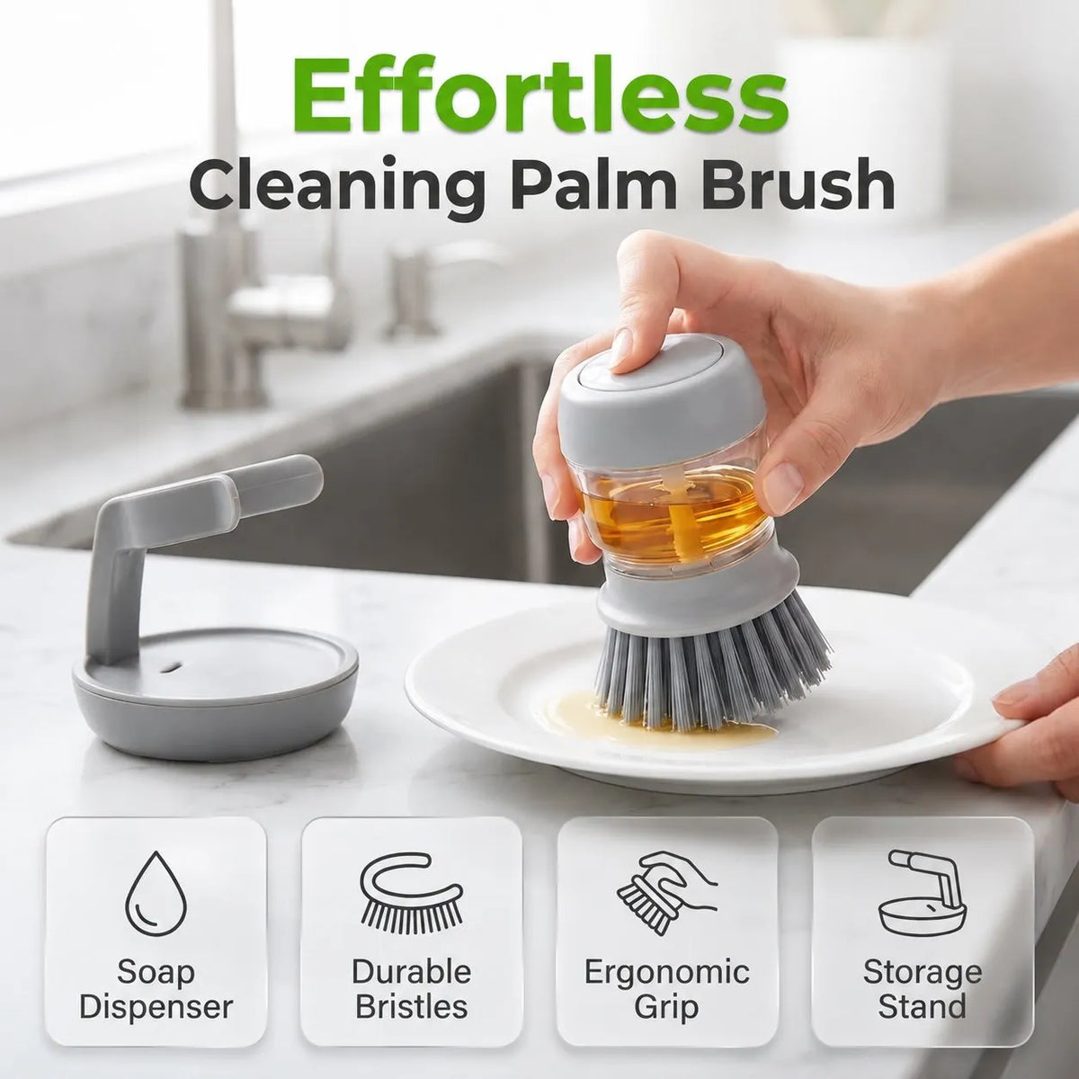🔥HOT SALE🔥Palm Soap Dispenser Dish Brush with Storage Bracket Holder