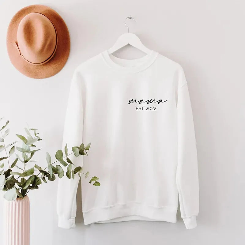 Custom Mama Est Year Sweatshirt, Custom Mother's Day Sweatshirt, with Children's Names on the Sleeve