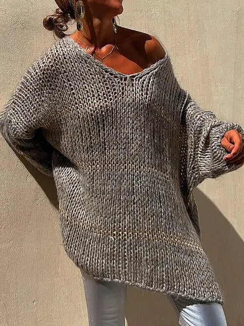 Autumn Brunch Knit Striped Colorblock Loose Pullover Sweater