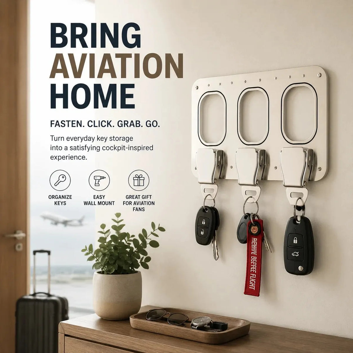 🔥HOT SALE🔥✈️ Aviation Style Key Holder – Buckle-Inspired Wall Mounted Key Organizer for Entryway & Home