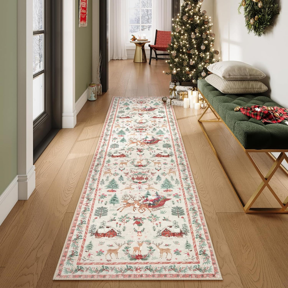 🔥HOT SALE🔥Soft Christmas Tree Santa Claus Carpet Runner