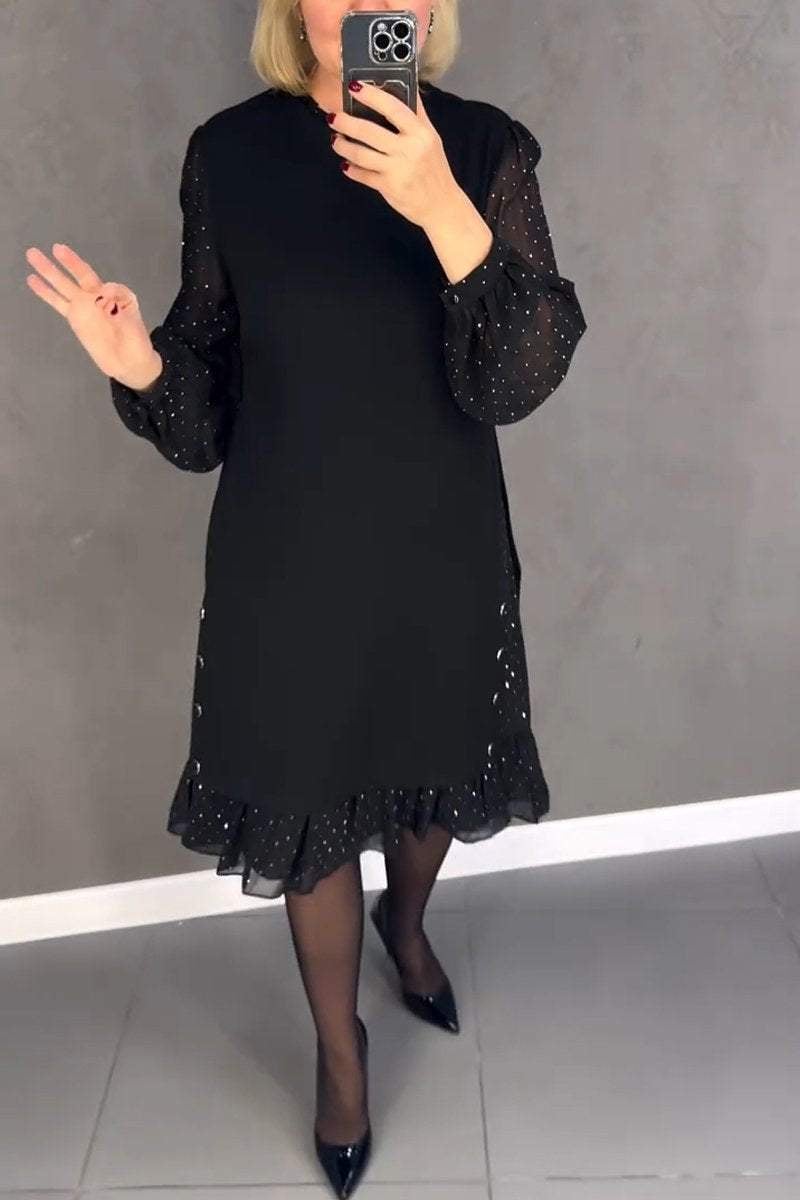 Women's Round Neck Black Hot Diamond Dress