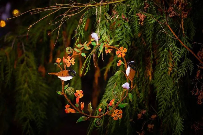 CHICKADEES & FLOWERS WREATH WALL ART