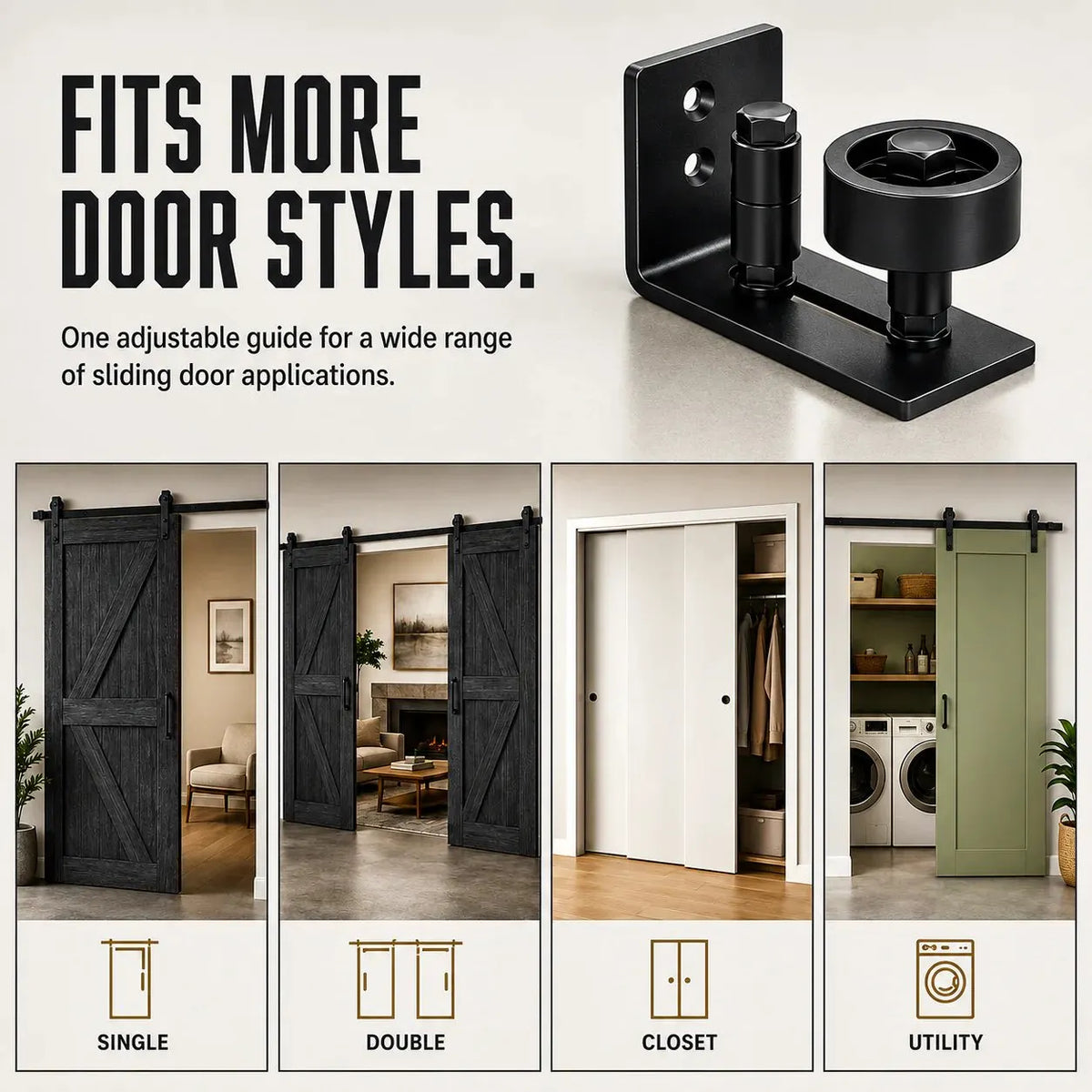 🎉 🔥HOT SALE🔥8-in-1 Adjustable Barn Door Floor Guide – Wall-Mount Stay Roller for Smooth, Stable Sliding
